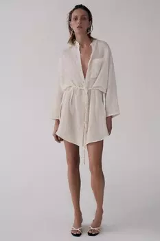 Кожаные сандалии на каблуке kitten ZARA, белый
