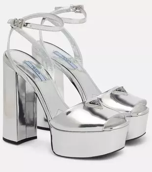 Кожаные сандалии на платформе Prada, Argento