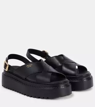 Кожаные сандалии на платформе Prada, черный