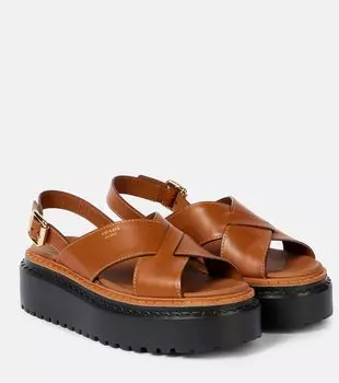 Кожаные сандалии на платформе Prada, Cuoio