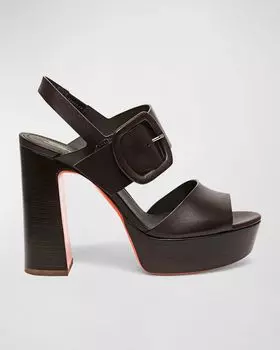 Кожаные сандалии на платформе с пряжкой Bruxel Santoni, цвет Dark Brown