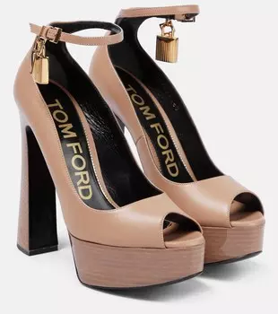 Кожаные сандалии на платформе с замком Tom Ford, бежевый