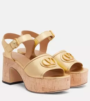 Кожаные сандалии на платформе VLogo Valentino Garavani, Antique Brass Light