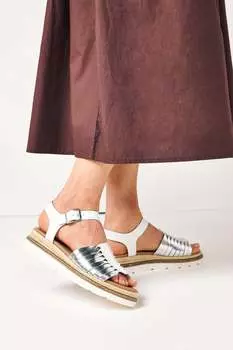 Кожаные сандалии на плоской подошве Forever Comfort с декоративным узлом Next, белый