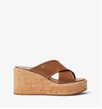 Кожаные сандалии на танкетке Michael Michael Kors Cary Leather Wedge, темно-коричневый