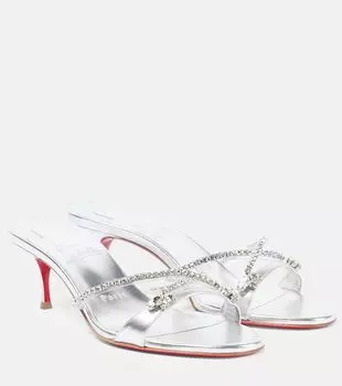 Кожаные сандалии Queen 55 с декором Christian Louboutin, серебряный