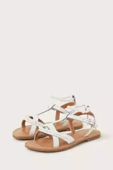 Кожаные сандалии с бусинами и ремешком на щиколотке Monsoon, бежевый