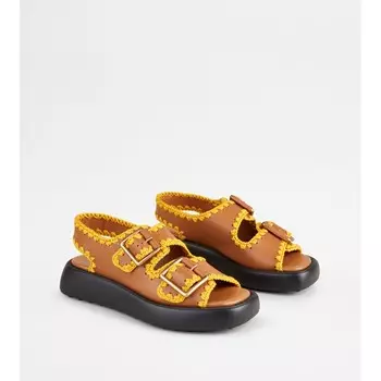 Кожаные сандалии с двойным ремешком TOD's, цвет Dark Kenya