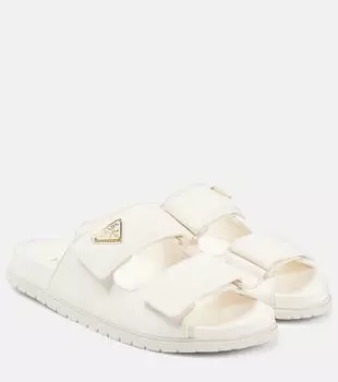 Кожаные сандалии с логотипом Prada, Avorio