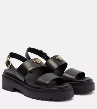 Кожаные сандалии с логотипом Prada, черный