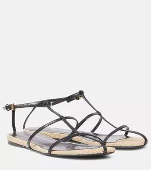 Кожаные сандалии с отделкой из рафии Cage Khaite, Black / Natural