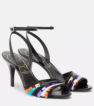 Кожаные сандалии с пайетками Valentino Garavani, Nero/Multicolor
