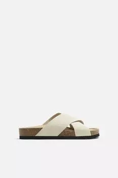 Кожаные сандалии с перекрещивающимися ремешками ZARA, цвет Ecru White