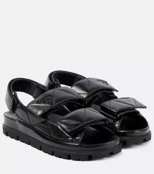 Кожаные сандалии с прострочкой Prada, черный