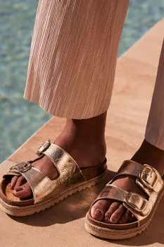 Кожаные сандалии с пряжками Mint Velvet, желтый