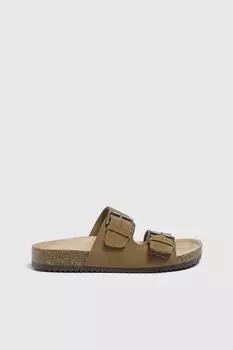 Кожаные сандалии с пряжками Pull&Bear, коричневый