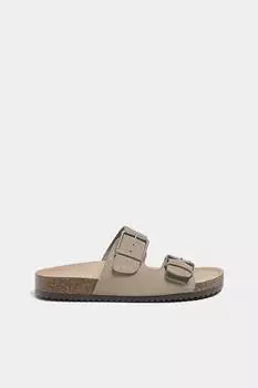 Кожаные сандалии с пряжками Pull&Bear, серый