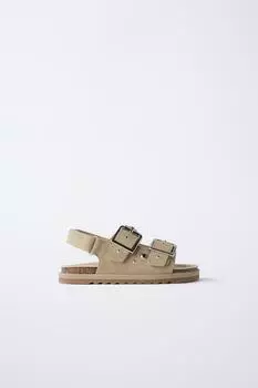 Кожаные сандалии с шипами ZARA, цвет Sand Brown