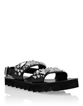 Кожаные сандалии с заклепками Philipp Plein, цвет Black/Nickel