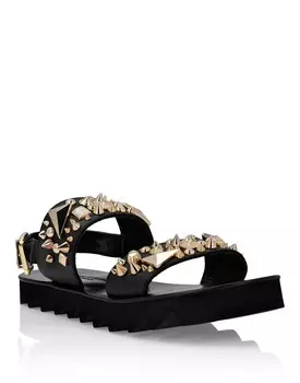 Кожаные сандалии с заклепками Philipp Plein, цвет Black / Gold