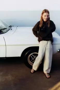 Кожаные сандалии с животным принтом ZARA, черный