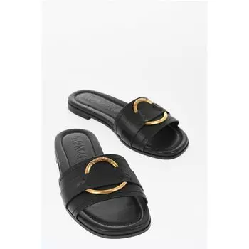 Кожаные сандалии с золотистым эффектом Moncler, Black