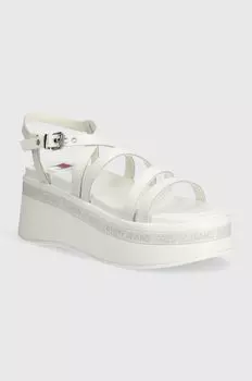 Кожаные сандалии Tjw Strappy Wedge Sandal Tommy Jeans, белый