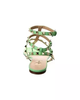 Кожаные сандалии Valentino Rockstud с ремешком на щиколотке, зеленый