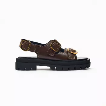 Кожаные сандалии Zara Buckled Leather Track, коричневый