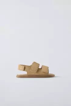 Кожаные сандалии ZARA, песочно-коричневый