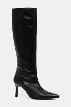 Кожаные сапоги Calvin Klein HEEL KNEE BOOT 70 LTH, черный