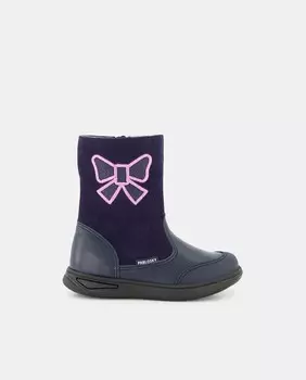Кожаные сапоги для девочки с вышитым бантом Pablosky, темно-синий