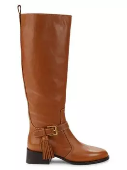 Кожаные сапоги до колена Lory с кисточками See By Chlo, цвет Light Brown