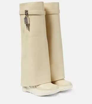 Кожаные сапоги до колена с замком Shark Givenchy, бежевый