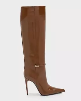 Кожаные сапоги до колена Vendome с пряжкой на шпильке Saint Laurent, цвет Soil Brown