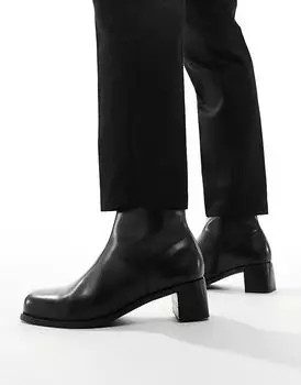 Кожаные сапоги на каблуке черного цвета ASOS DESIGN
