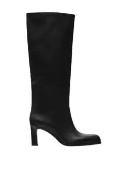 Кожаные сапоги на каблуке Massimo Dutti, черный