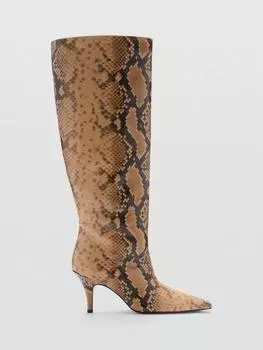 Кожаные сапоги на шпильке со змеиным принтом чили на шпильке Mango, разноцветный