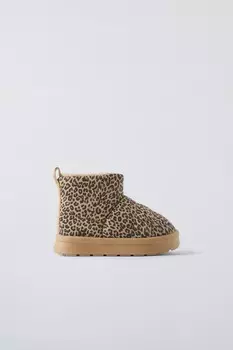 Кожаные сапоги с животным принтом ZARA, песочно-коричневый