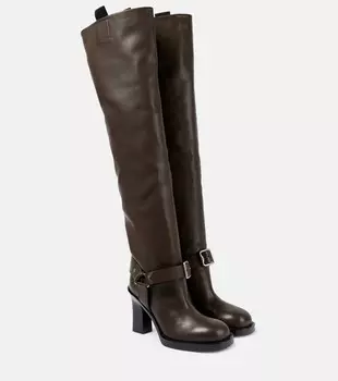 Кожаные сапоги выше колена Burberry, цвет snug