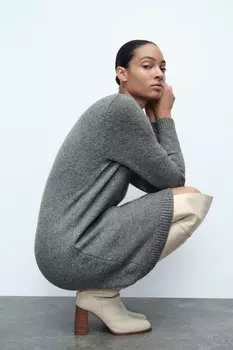 Кожаные сапоги выше колена на высоком каблуке ZARA, белый