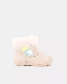 Кожаные сапожки для девочки с меховым воротником и рисунком облаков Pablosky, розовый
