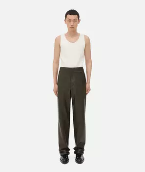 Кожаные широкие брюки Bottega Veneta, темно-оливковый