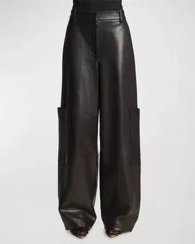 Кожаные широкие брюки карго Caiton Khaite, цвет Black