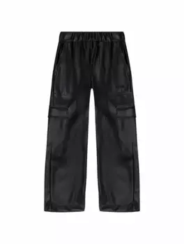 Кожаные широкие брюки MSGM, черный