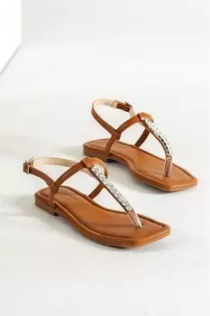 Кожаные шлепанцы Capone, светло-коричневые женские сандалии на плоском каблуке с каменным ремешком на щиколотке Capone Outfitters, коричневый