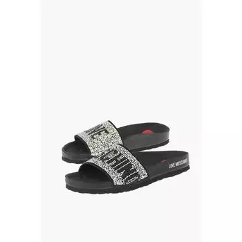 Кожаные шлепанцы LOVE со стразами Moschino, Black