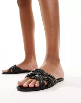 Кожаные шлепанцы Mango черного цвета