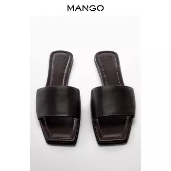 Кожаные шлепанцы Mango на плоской подошве, темно-коричневый