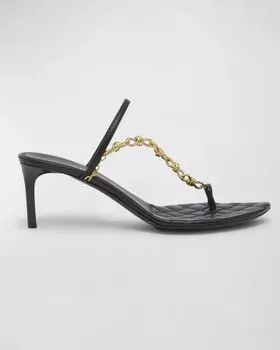 Кожаные шлепанцы с цепочкой и кольцом на носке Bottega Veneta, цвет Black